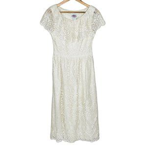 Vintage Lanz Original Lace Dress Ivory Wedding Party Romantic Midi 7/8